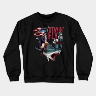 Washington Riding Shark Funny 4th Of July American Flag Crewneck Sweatshirt